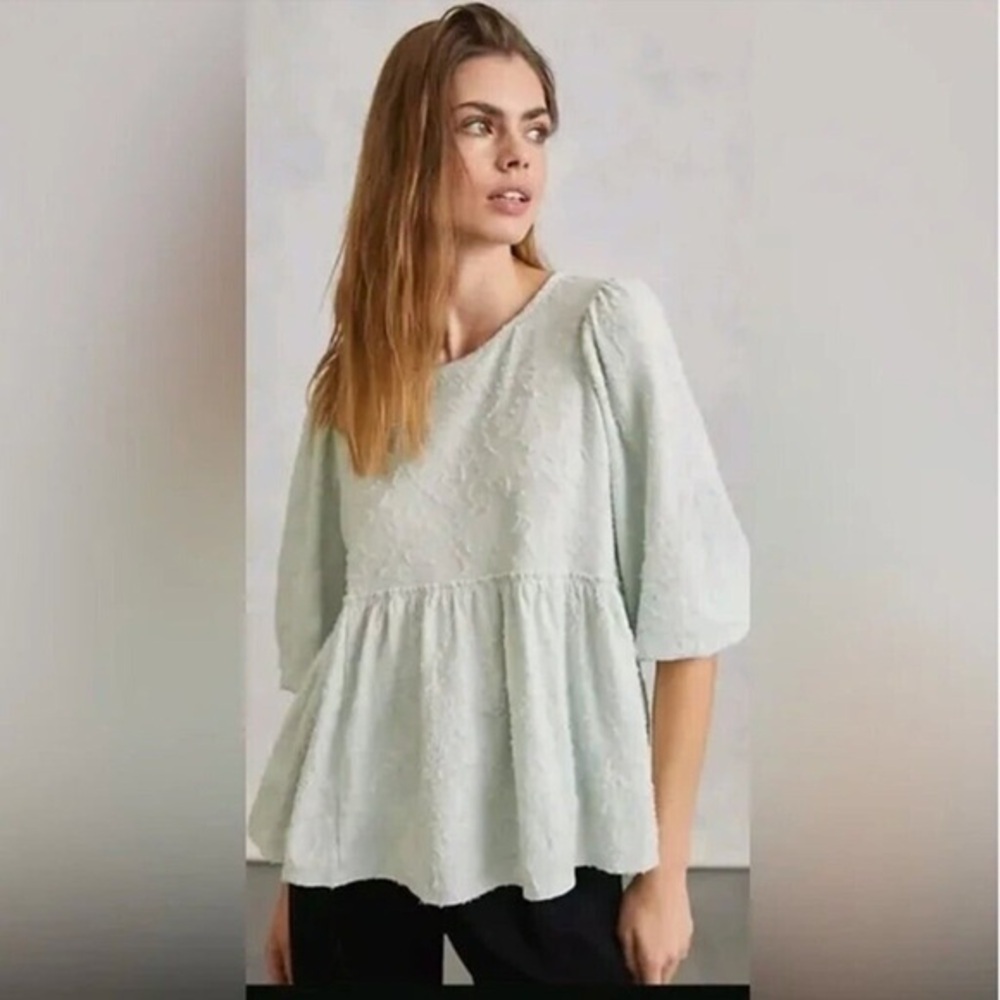 Anthropologie Green Peplum Blouse